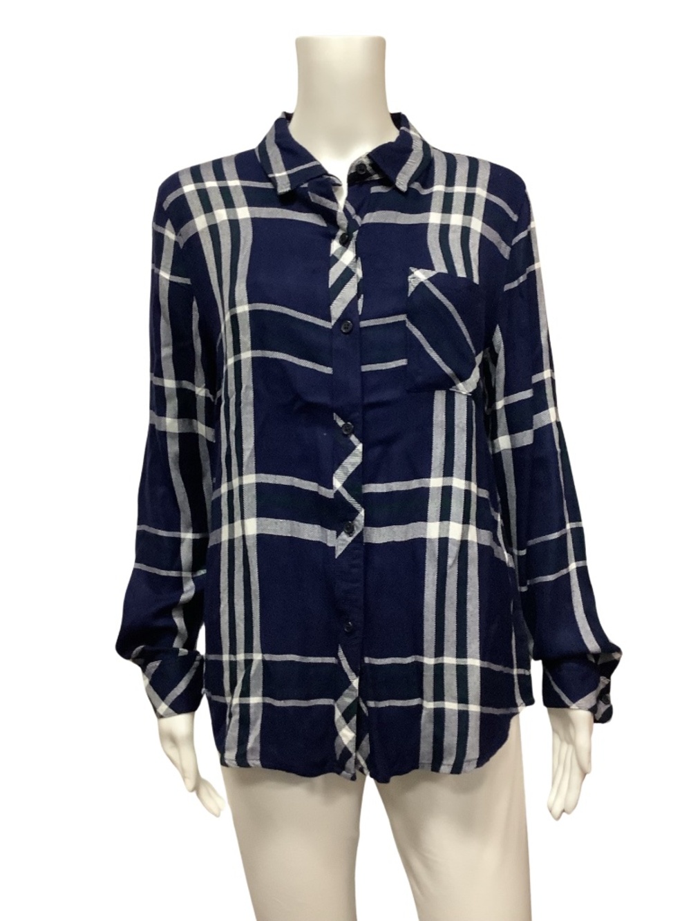 Rails Women's Top Blue Plaid Print Long Sleeve Size: M